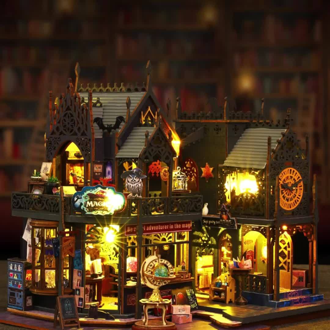 3D Puzzle Book House with LED Lights, Wooden Puzzle Model Kit, Gift for Book Lovers, Decorative Bookend
