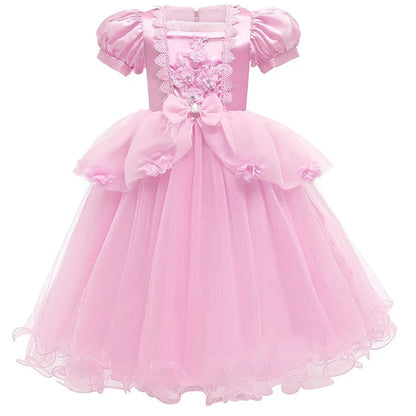 Enchanting Princess Dress | Girls' Lace Party Gown with Puff Sleeves | Perfect for Halloween and Special Events