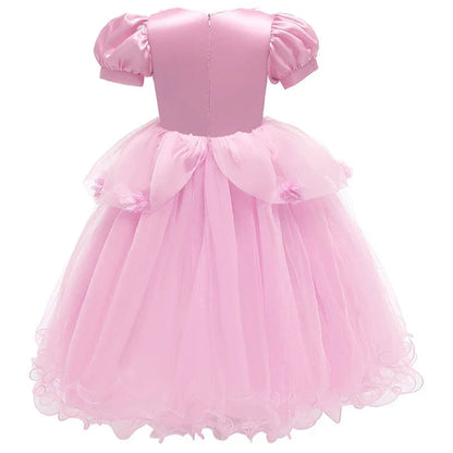 Enchanting Princess Dress | Girls' Lace Party Gown with Puff Sleeves | Perfect for Halloween and Special Events