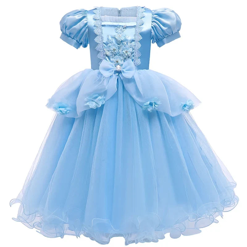 Enchanting Princess Dress | Girls' Lace Party Gown with Puff Sleeves | Perfect for Halloween and Special Events