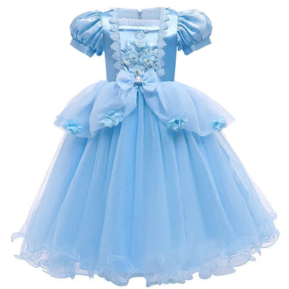 Enchanting Princess Dress | Girls' Lace Party Gown with Puff Sleeves | Perfect for Halloween and Special Events