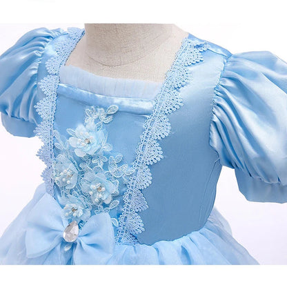 Enchanting Princess Dress | Girls' Lace Party Gown with Puff Sleeves | Perfect for Halloween and Special Events