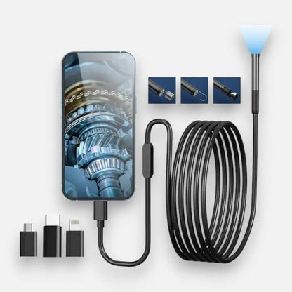 Flexible Borescope Camera with 16.4 ft Cable for Pipe Drain Engine Inspection | 0.3 in Waterproof HD Endoscope Smartphone Compatible for HVA