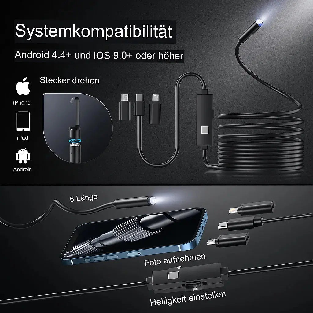 LED Waterproof Inspection Camera with 16ft Flexible Cable for Pipes Walls Engines Drains HVAC Automotive Home