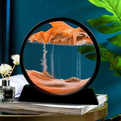 Moving Sand Art Glass Display Rotating Desktop Sculpture Stress Relief Decor for Home Office Meditation Mindfulness Gift