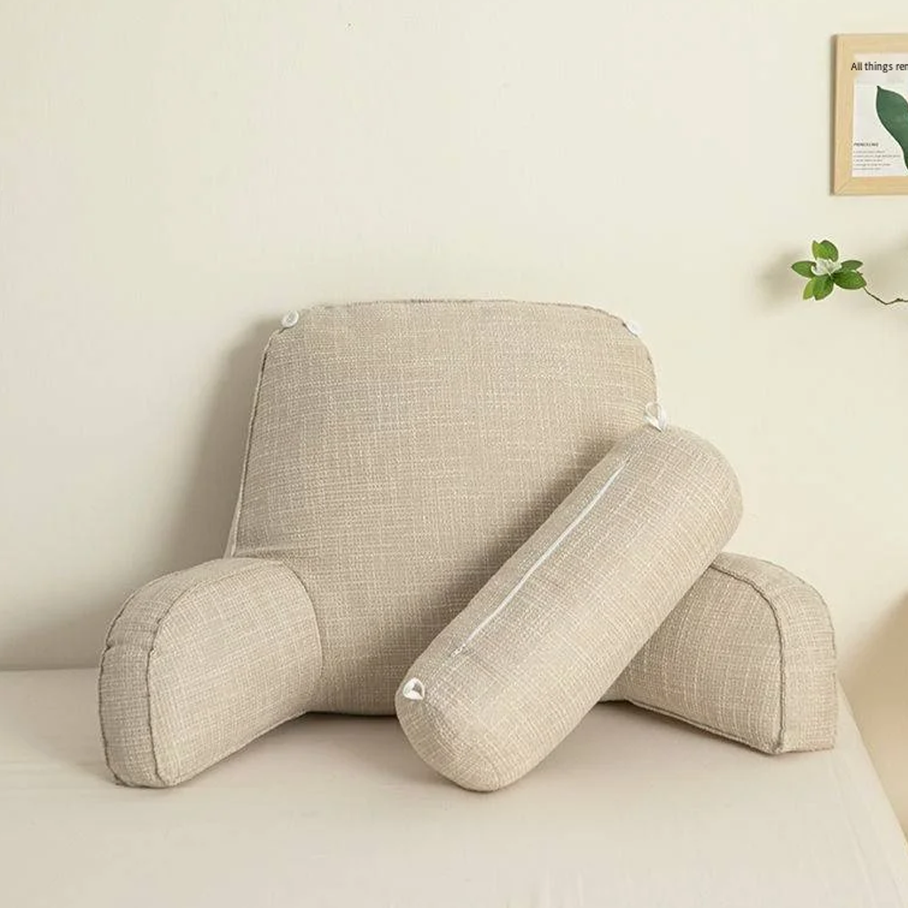 Ergonomic Lumbar Support Pillow with Adjustable Headrest & Soft Armrests | Back Support for Pain Relief and Comfort