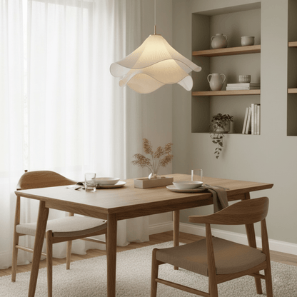 Layered Flower Petal Hanging Light Fixture White and Gold 24-Inch Diameter Adjustable Drop for Dining Room Kitchen Bedroom Above Table or Is
