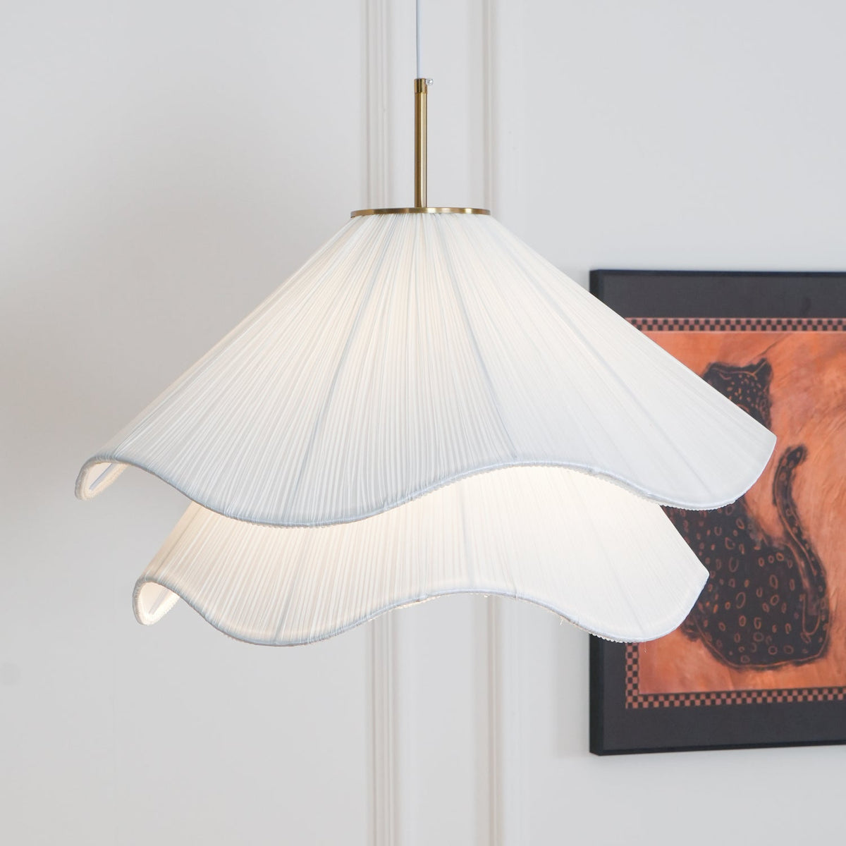 Layered Flower Petal Hanging Light Fixture White and Gold 24-Inch Diameter Adjustable Drop for Dining Room Kitchen Bedroom Above Table or Is