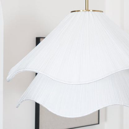 Layered Flower Petal Hanging Light Fixture White and Gold 24-Inch Diameter Adjustable Drop for Dining Room Kitchen Bedroom Above Table or Is