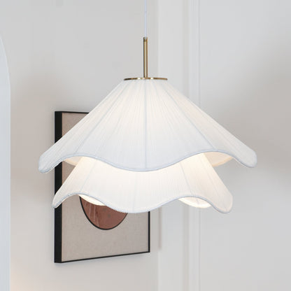 Layered Flower Petal Hanging Light Fixture White and Gold 24-Inch Diameter Adjustable Drop for Dining Room Kitchen Bedroom Above Table or Is