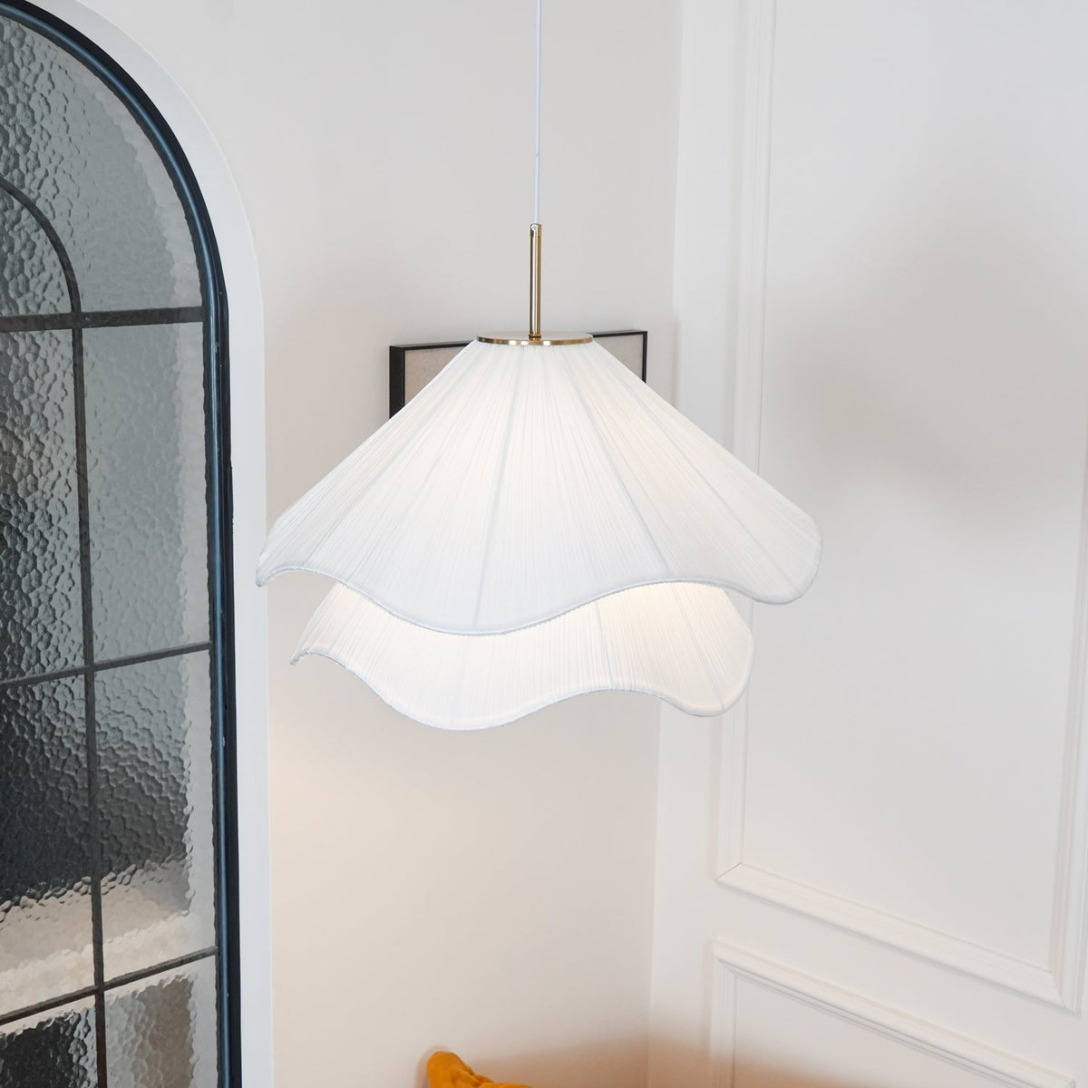 Layered Flower Petal Hanging Light Fixture White and Gold 24-Inch Diameter Adjustable Drop for Dining Room Kitchen Bedroom Above Table or Is