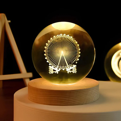 Ethereal Glow | Decorative Light with Engraved Crystal Ball & Warm White LED | Unique Home Decor for Tranquil Ambiance