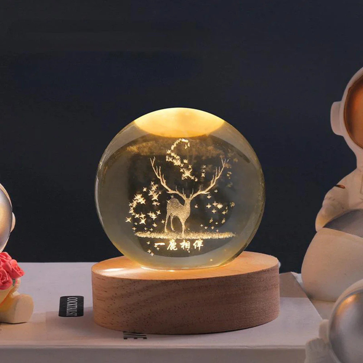 Ethereal Glow | Decorative Light with Engraved Crystal Ball & Warm White LED | Unique Home Decor for Tranquil Ambiance