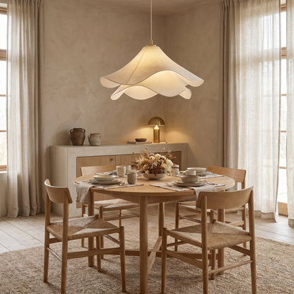 Layered Fabric Flower Pendant Light Fixture – Adjustable Modern Hanging Lamp for Dining Room & Bar – Metal Frame E26/E27 Socket