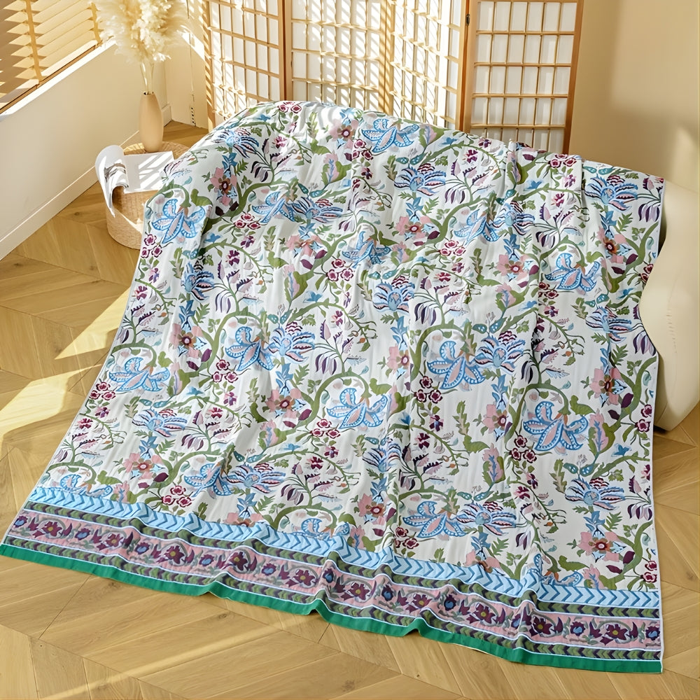 Elysian Floral Blanket - 100% Cotton, Reversible Design
