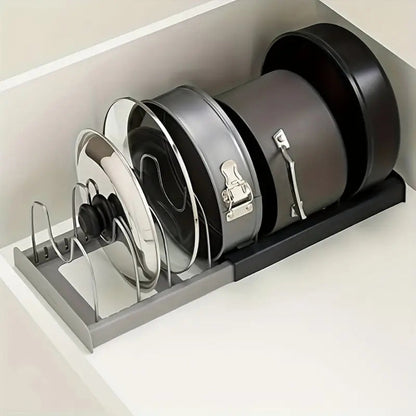 Evara Pot and Pans Organizer Rack - Adjustable Metal, Space-Saving Design