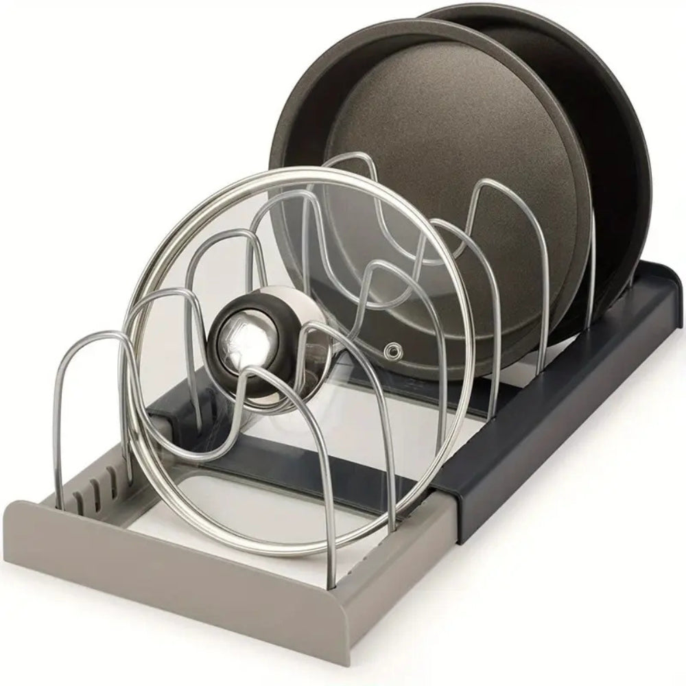 Evara Pot and Pans Organizer Rack - Adjustable Metal, Space-Saving Design