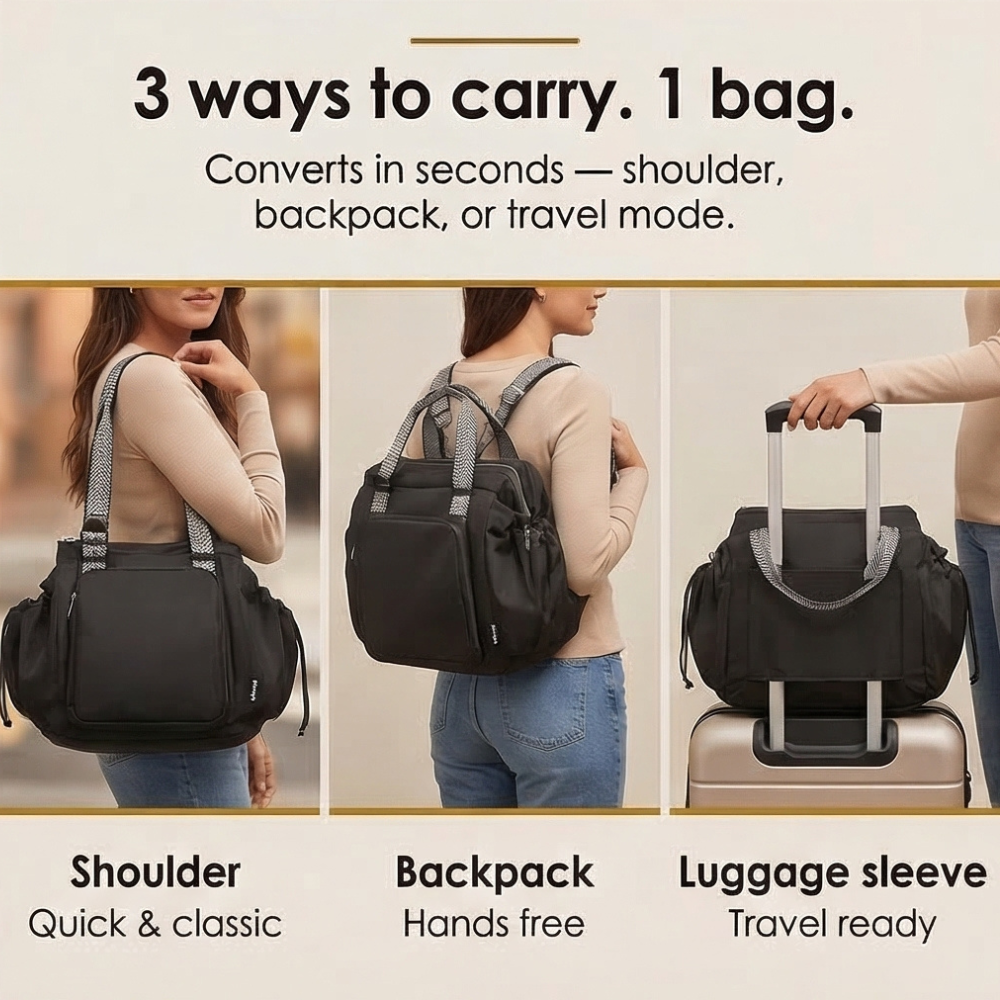 Everyday Tote Bag | Versatile 15-Pocket Design with Convertible Straps | Lightweight Water-Resistant for Ultimate Organization