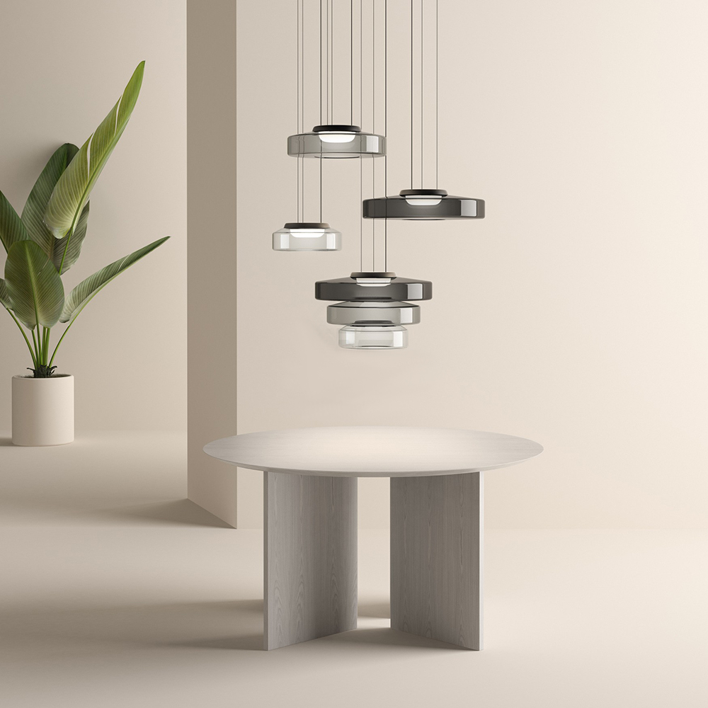 Tiered Glass Hanging Fixture 12 in Amber for Dining Tables Kitchen Islands Contemporary Statement Overhead Illumination