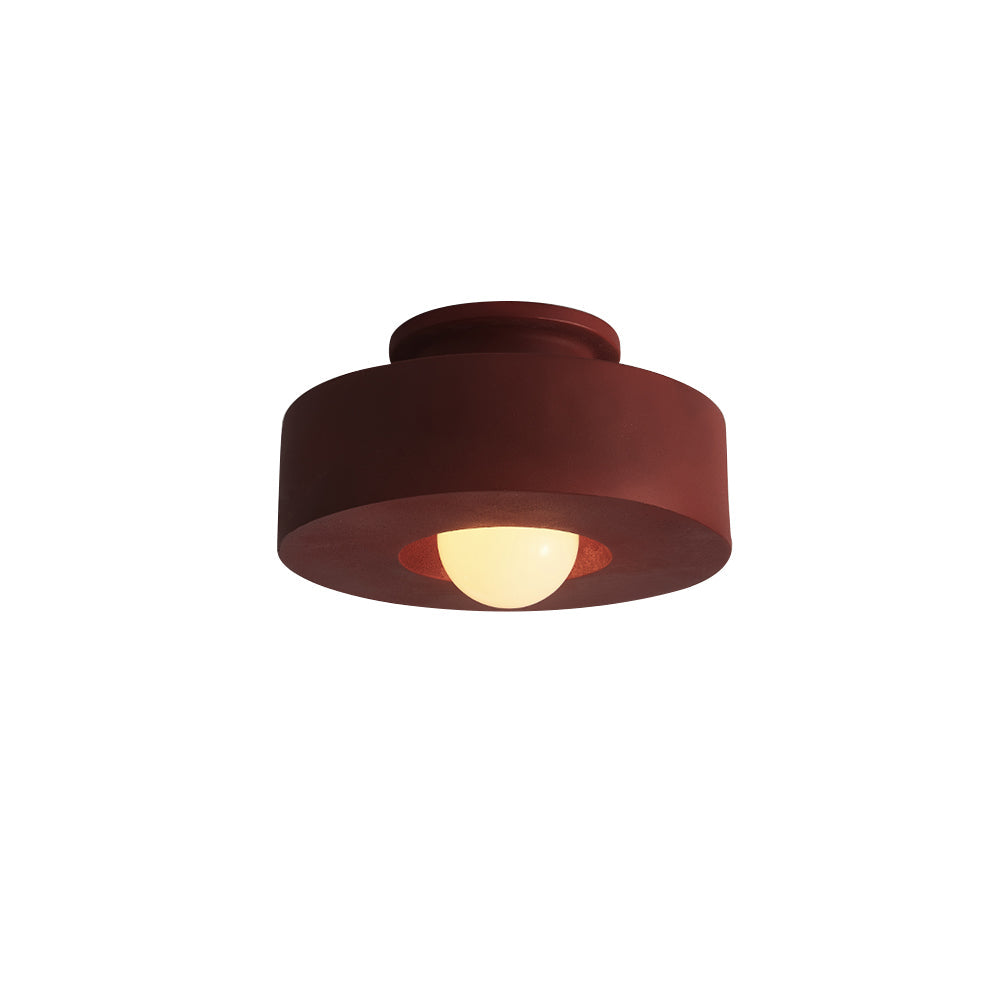 Flush Mount Drum Fixture 12-Inch Resin Shade Adjustable Brightness for Bedroom Den Hallway Low Profile 6-Inch Height Minimalist Japanese Sty