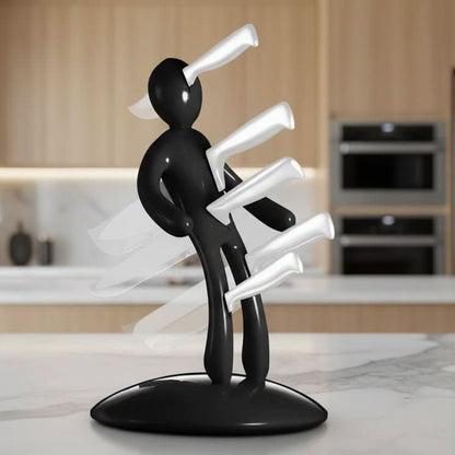 Sculptural Knife Holder Stand for Countertop Organization, Modern Figure Design Kitchen Storage Rack with Safe Blade Slots, Space-Saving