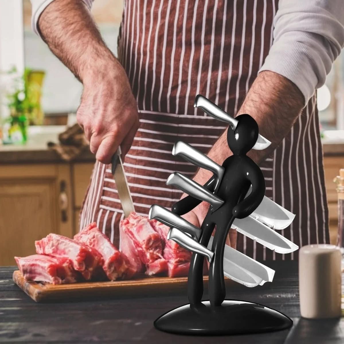 Sculptural Knife Holder Stand for Countertop Organization, Modern Figure Design Kitchen Storage Rack with Safe Blade Slots, Space-Saving