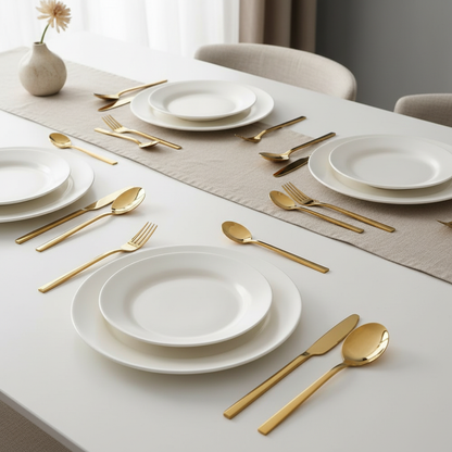 Flatware Set Service for 6 | 30-Piece Stainless Steel Silverware with Dinner Forks Spoons Knives | Dishwasher Safe Utensil Collection Gold S