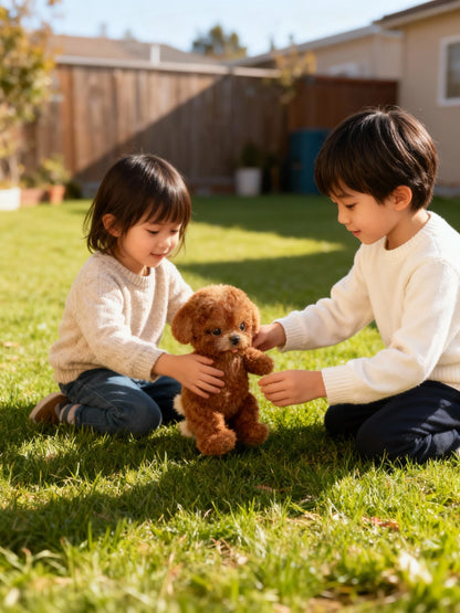 Battery-Powered Plush Puppy Toy 6.7 Inches Walks Barks Wags Tail Brown White Kids Pretend Pet for Boys Girls Children's Room Nursery Gift Al