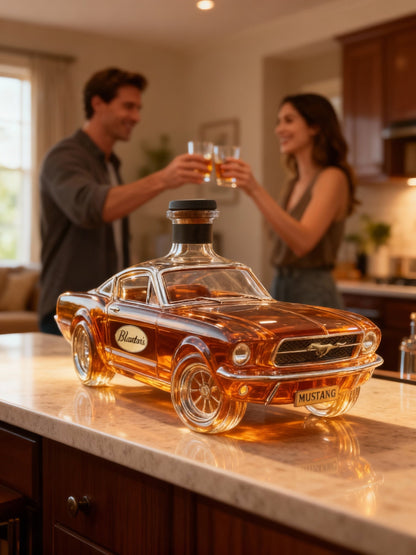 Classic American Muscle Car Glass Liquor Dispenser with Detailed Automotive Silhouette for Home Bar Display