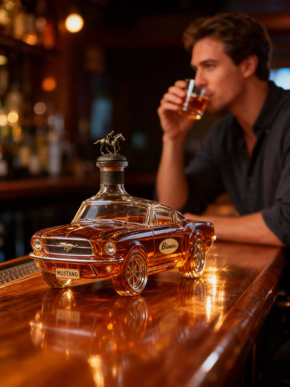 Classic American Muscle Car Glass Liquor Dispenser with Detailed Automotive Silhouette for Home Bar Display