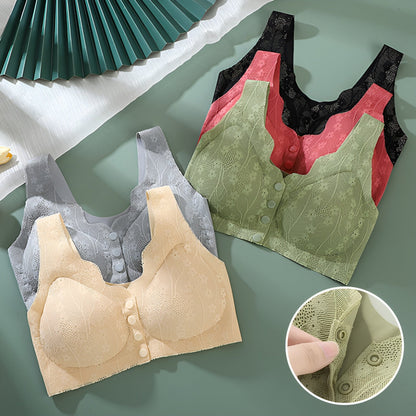 Front-Closure Wireless Comfort Bra with Lace Breathable Support | Lift & Shape Full-Coverage Bralette for Everyday Wear