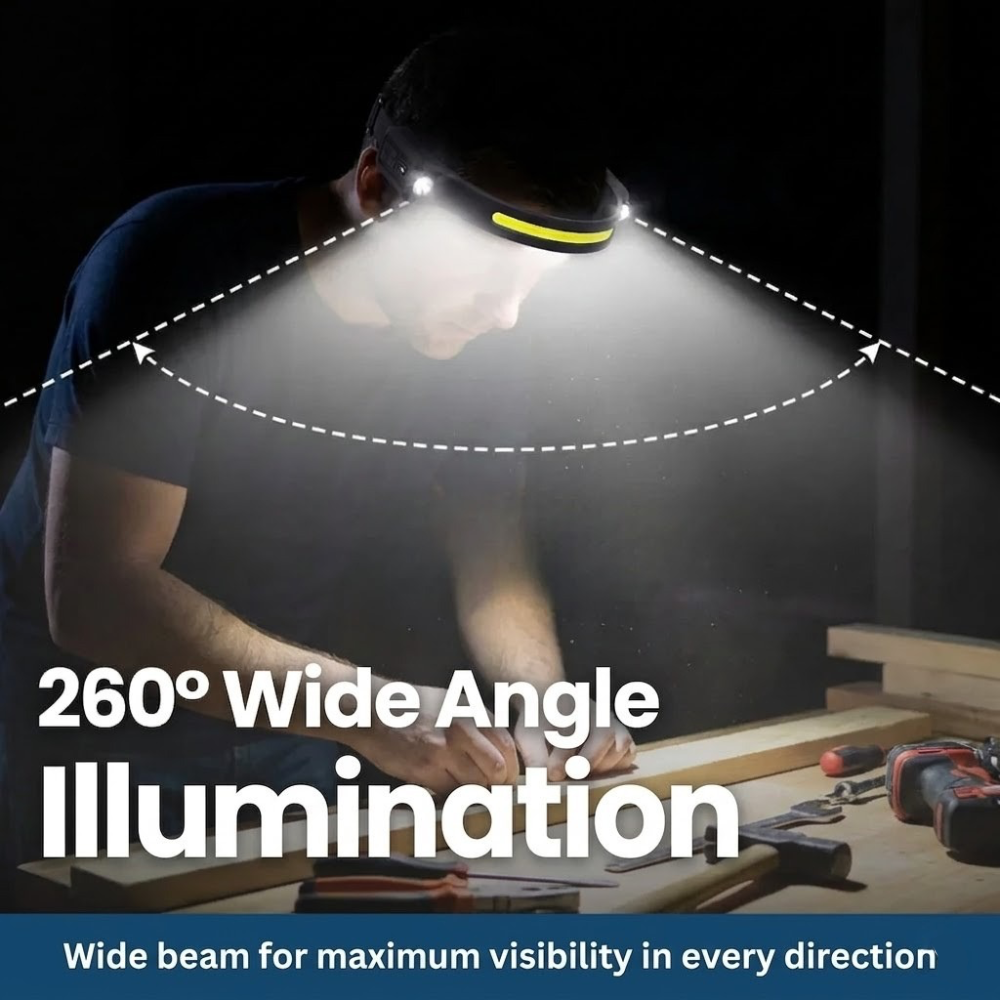 Bright LED Rechargeable Headlight, Handsfree Flashlight