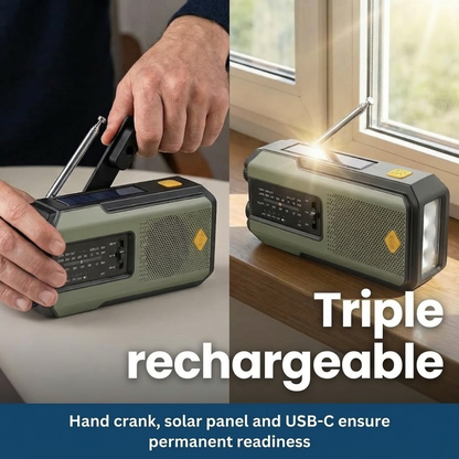 Portable Solar Powered Emergency Radio with Flashlight