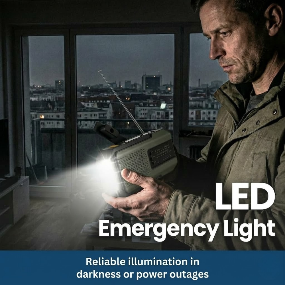 Portable Solar Powered Emergency Radio with Flashlight