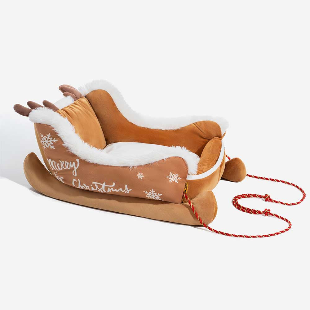 Holiday Sleigh Dog Bed with Plush Velvet Lining for Small to Large Dogs Winter Pet Lounger Christmas Decor