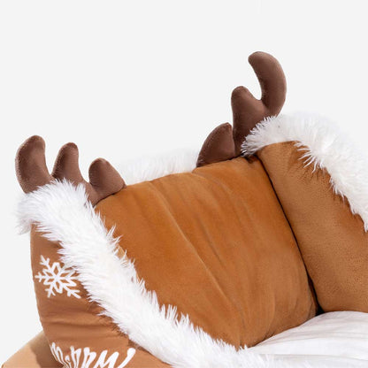 Holiday Sleigh Dog Bed with Plush Velvet Lining for Small to Large Dogs Winter Pet Lounger Christmas Decor
