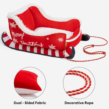 Holiday Sleigh Dog Bed with Plush Velvet Lining for Small to Large Dogs Winter Pet Lounger Christmas Decor