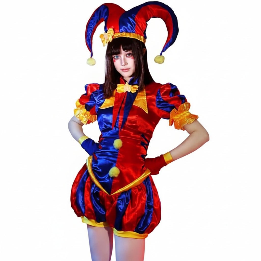 Festive Jester Costume | Complete Women's Outfit with Hat & Gloves for Fun Celebrations