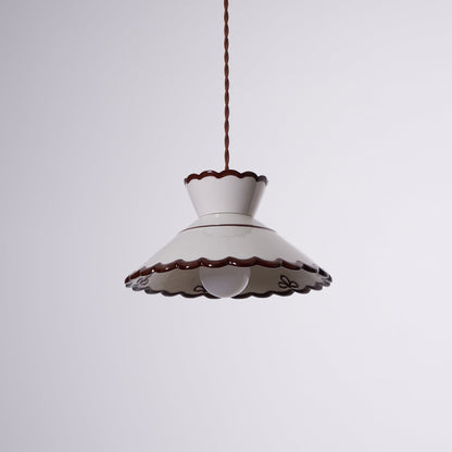 Handcrafted Ceramic Hanging Light with Floral Design 9.6 Inch Diameter Overhead Fixture Adjustable Cord E26 Socket for Dining Area Kitchen C