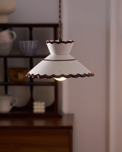 Handcrafted Ceramic Hanging Light with Floral Design 9.6 Inch Diameter Overhead Fixture Adjustable Cord E26 Socket for Dining Area Kitchen C