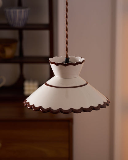 Handcrafted Ceramic Hanging Light with Floral Design 9.6 Inch Diameter Overhead Fixture Adjustable Cord E26 Socket for Dining Area Kitchen C