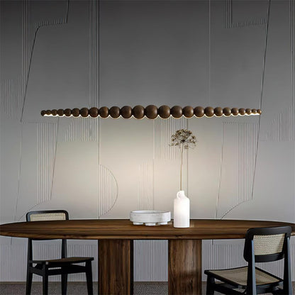 Linear LED Ceiling Fixture Wood & Metal 3000K Over Island Kitchen Dining Room Adjustable Height Suspended Bar Light Modern Minimalist Scandi