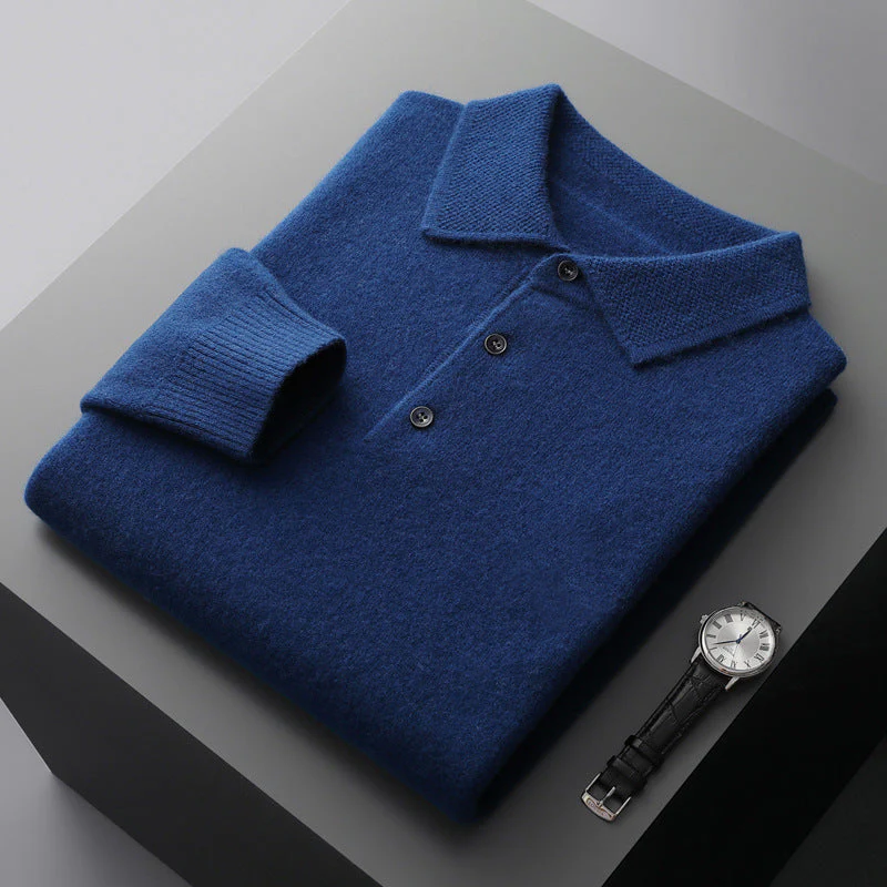 Comfortable Mens Cashmere Polo Shirt Long Sleeve