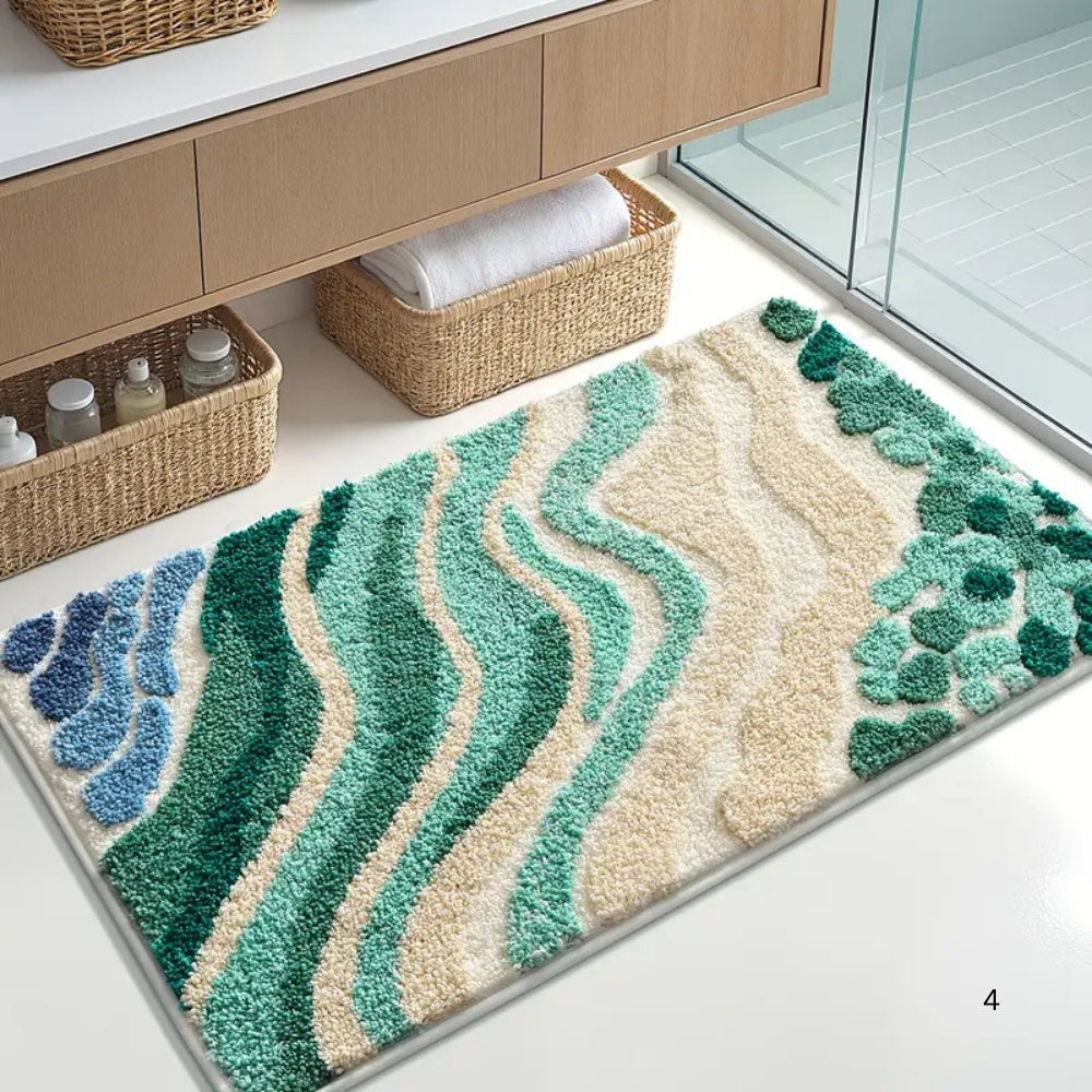 Fiona Bath Mat - Non-Slip Microfiber, Coastal Wavy Design