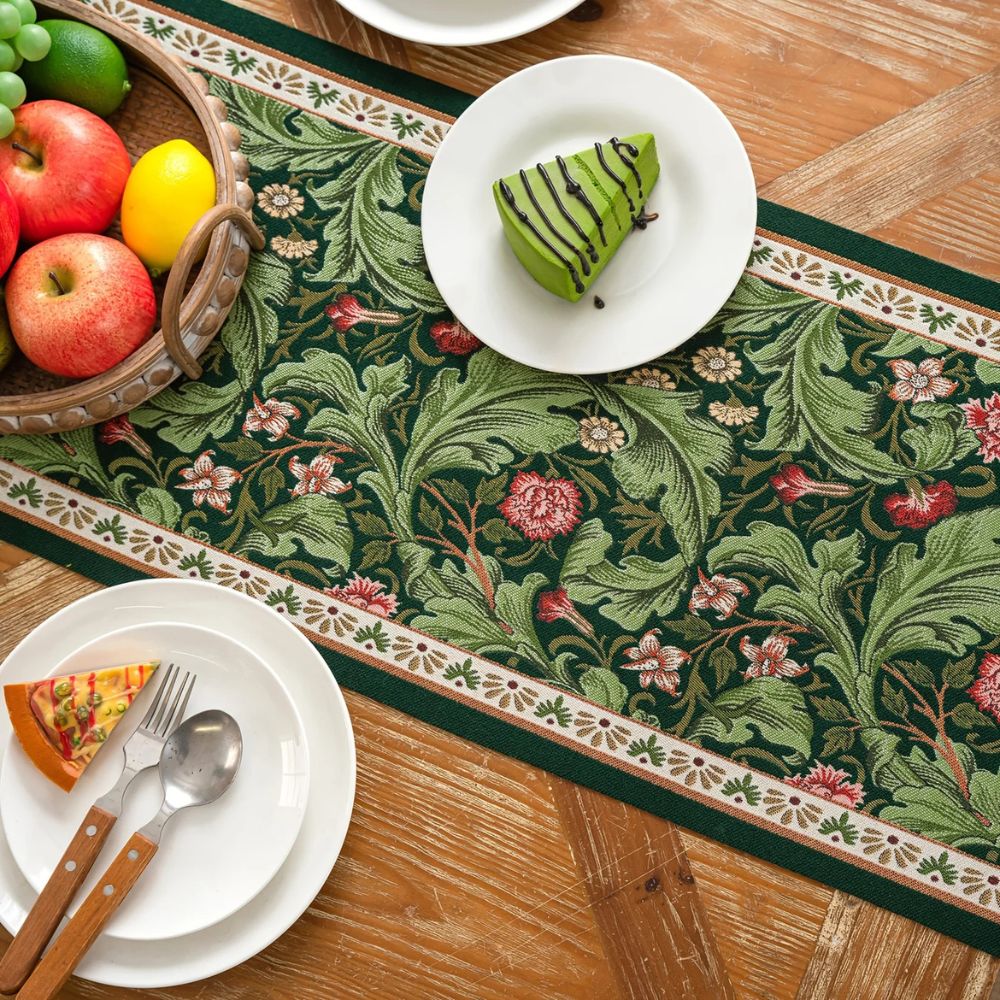 Fiora Table Runner - Embroidered Microfiber Botanical Design