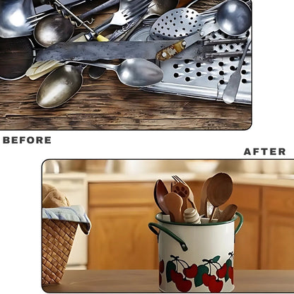 Fiora Utensil Holder - Cast Iron with Divider Lid, Vintage Floral Design