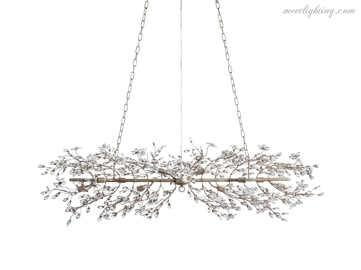 Crystal Branch Chandelier 8-10 Light Linear Fixture for Dining Room Gold Silver Bronze Finish