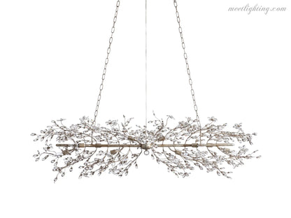Crystal Branch Chandelier 8-10 Light Linear Fixture for Dining Room Gold Silver Bronze Finish