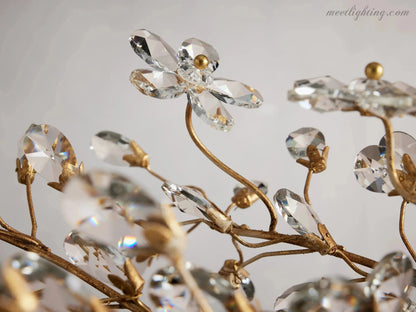 Crystal Branch Chandelier 8-10 Light Linear Fixture for Dining Room Gold Silver Bronze Finish