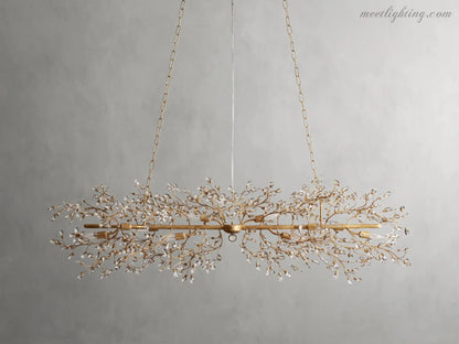 Crystal Branch Chandelier 8-10 Light Linear Fixture for Dining Room Gold Silver Bronze Finish